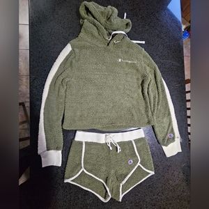 Champion Olive Green Hoodie & Booty Short Set Women's Small